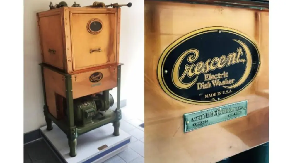 Modelo doméstico del lavavajillas eléctrico fabricado hacia 1900 por la Crescent Washing Machine Company, fundada por Josephine Cochrane