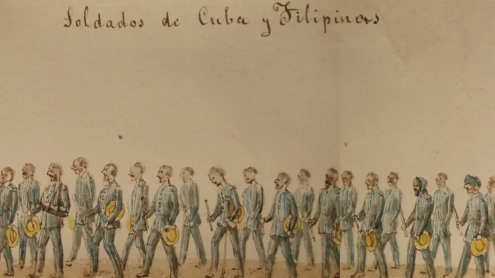 Soldados de las guerras coloniales, algunos heridos, participando en la comitiva.