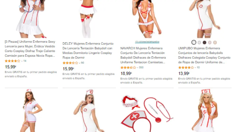 Captura de Amazon de disfraces de enfermera sexy.