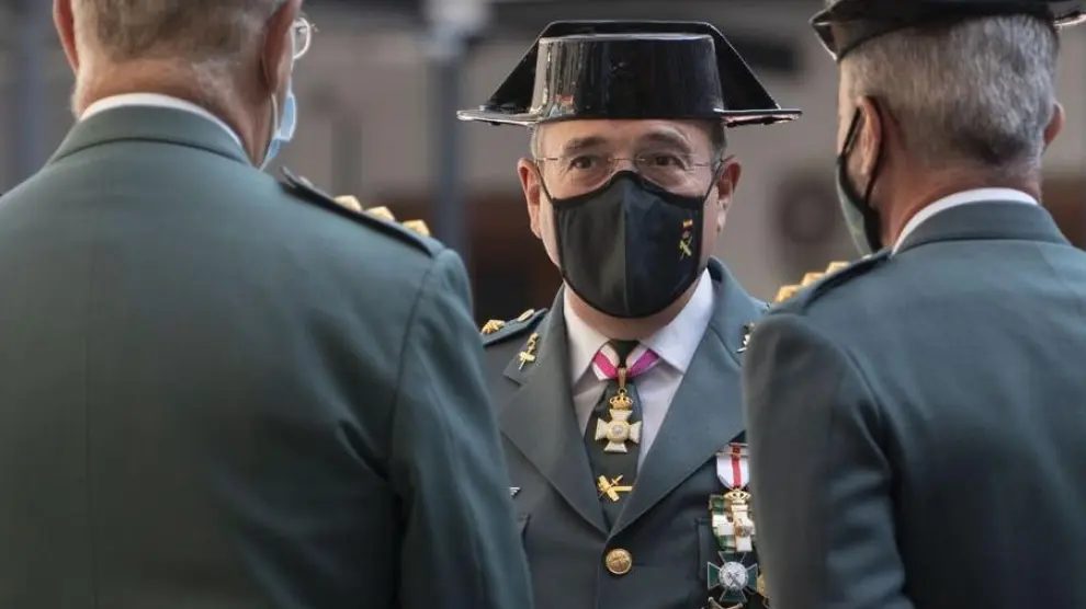 El coronel Diego Pérez de los Cobos (c) durante los actos de celebración de la Patrona de la Guardia Civil, la Virgen del Pilar, a 11 de octubre de 2021, en Madrid