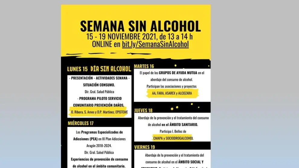 Cartel de la Semana Sin Alcohol del Gobierno aragonés.
