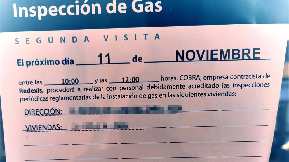 Nota de aviso de la inspección de gas.