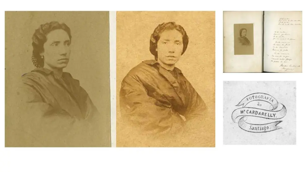 Retratos de Rosalía de Castro realizados por María Cardarelly, en la presentación de la investigación.
