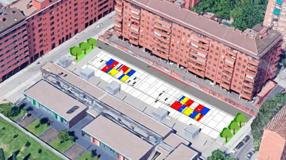 Recreación del proyecto de obras de la nueva plaza del aparcamiento del Parque Bruil de Zaragoza.