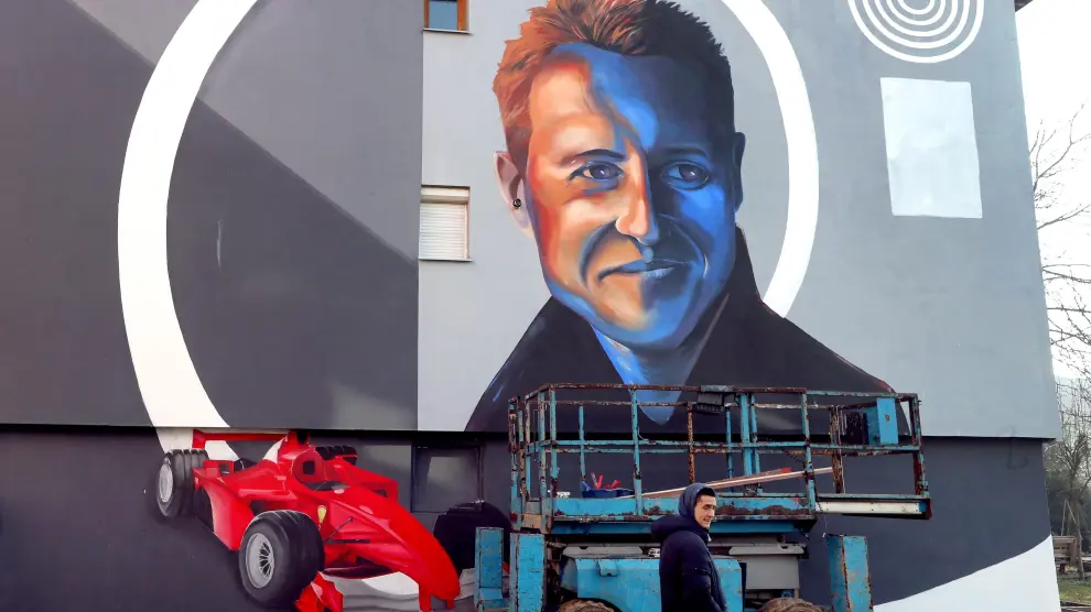 El mural dedicado a Michael Schumacher en Sarajevo.