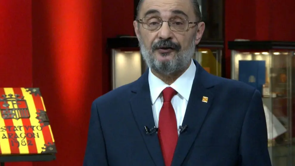 El presidente de Aragón, Javier Lambán, durante su mensaje de fin de año.