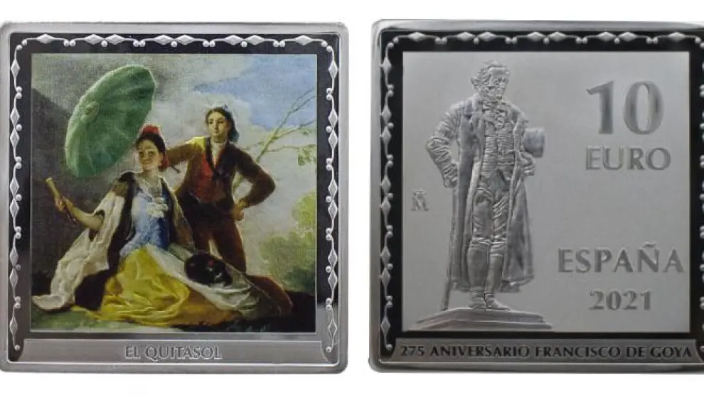 Moneda de plata, y a color, acuñada también en homenaje a Goya.