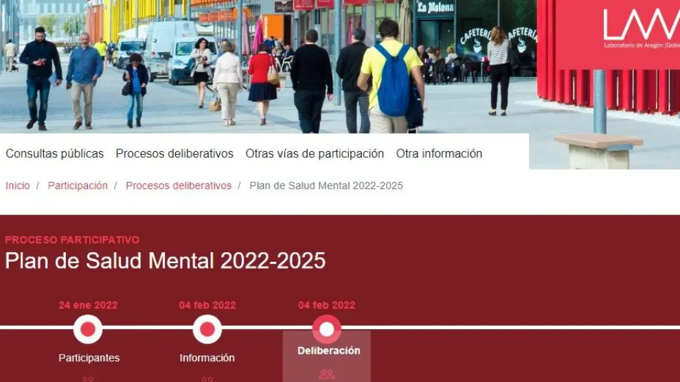 Web del Gobierno de Aragón en la que los ciudadanos pueden hacer sus propuestas para el Plan de Salud Mental.