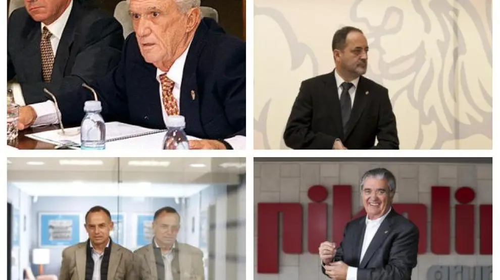 Algunos presidentes del Real Zaragoza, de izquierda a derecha y de arriba a abajo: Alfonso Soláns Serrano, Agapito Iglesias, Christian Lapetra y Alfonso Soláns Soláns.