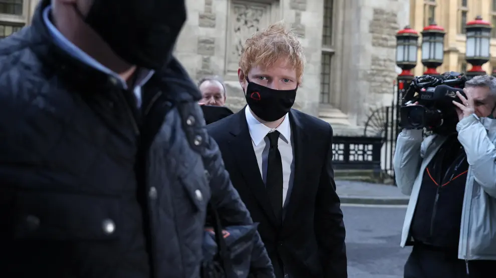 Musician Ed Sheeran arrives at the Rolls Building for a copyright trial over his song 'Shape Of You', in London