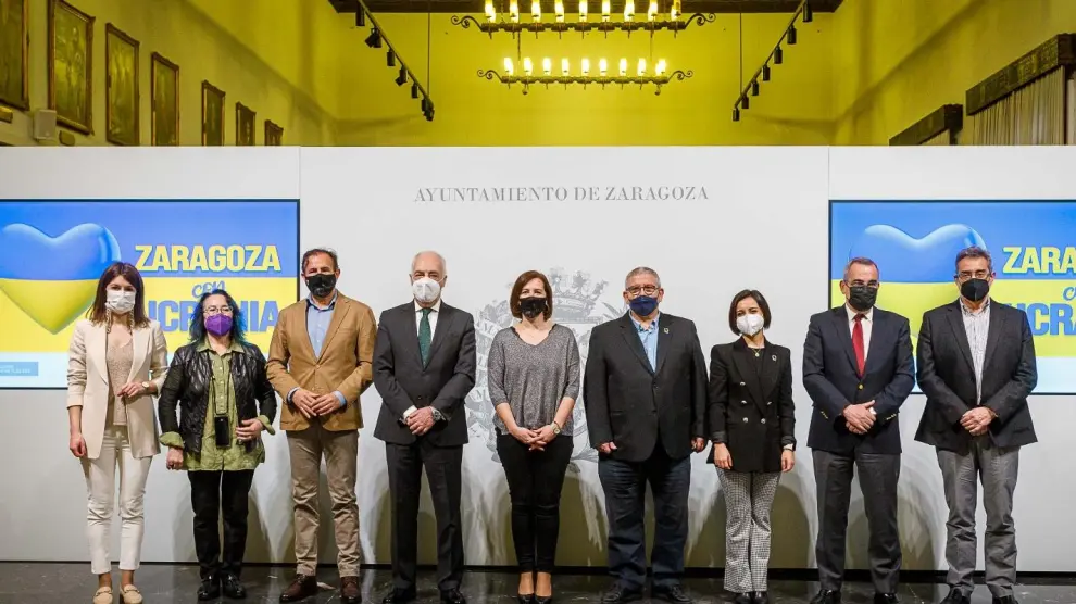 Presentación de la campaña solidaria con Ucrania del Ayuntamiento de Zaragoza y Fundación Ibercaja.
