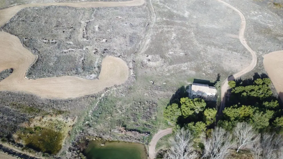 Vista aérea de la superficie en la que se ubica el yacimiento arqueológico de La Malena.