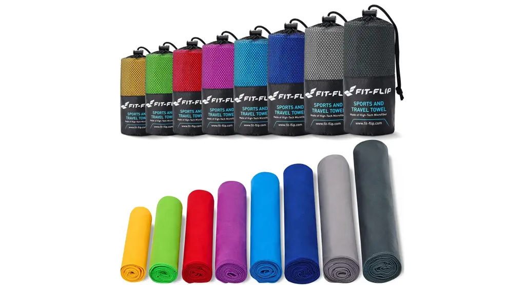 Toalla Fit-Flip de microfibra / En once colores, ocho tamaños disponibles y muy compacta.