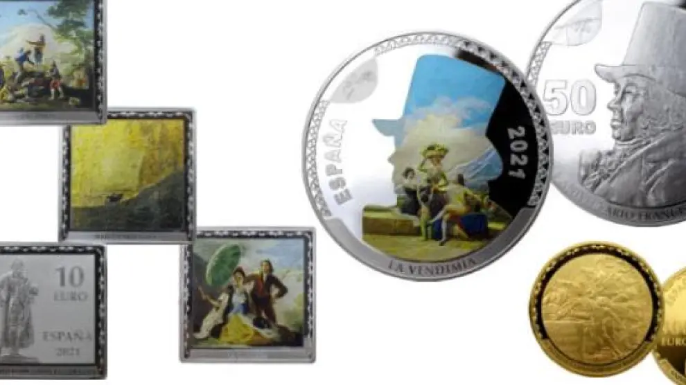 Monedas acuñadas con motivo del 275 aniversario del nacimiento de Goya.