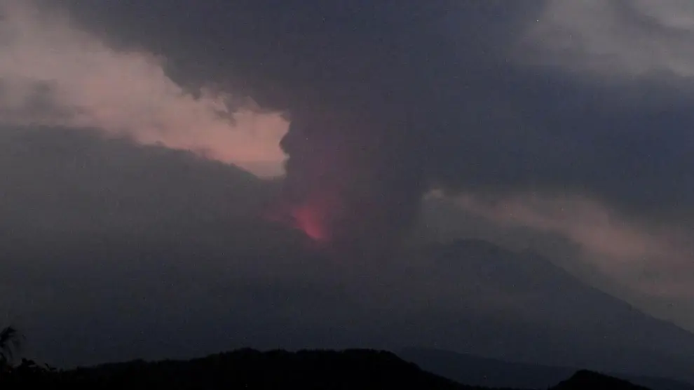 A remote camera image show shows an eruption of Sakurajima in Tarumizu, Kumamoto prefecture, Japan