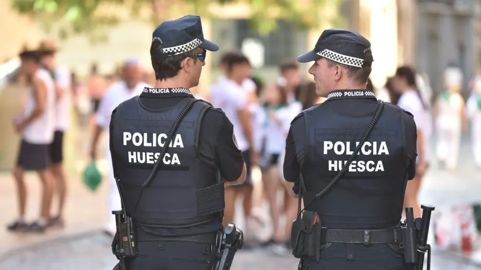 Despliegue policial en Huesca por San Lorenzo.
