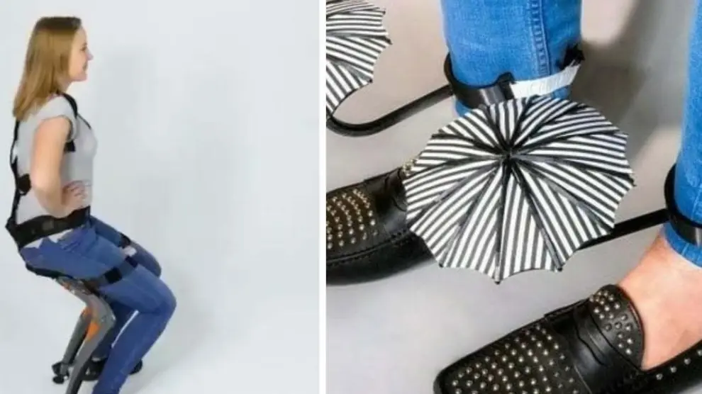 Inventos absurdos vistos en las redes de la silla ponible a los paraguas para zapatos