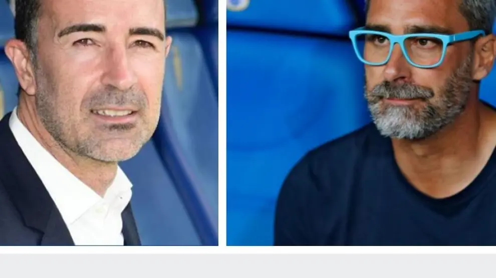 Carcedo y Bolo, entrenadores ahora del Real Zaragoza y Real Oviedo, en imágenes de la pasada primavera.