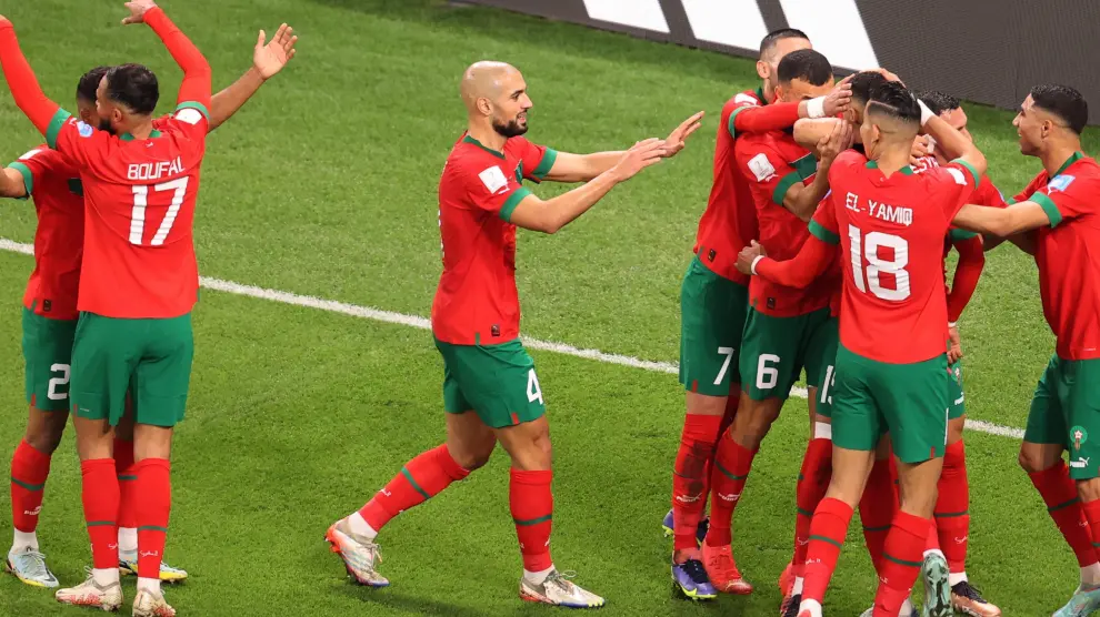 El conjunto marroquí celebra el 1-0.
