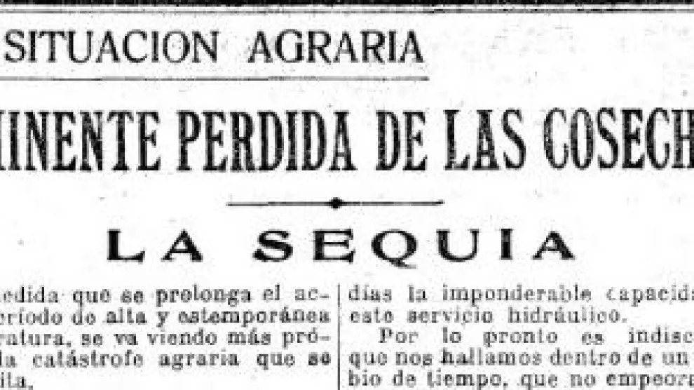 Titular de la noticia publicada en HERALDO sobre la sequía el 10 de mayo de 1923