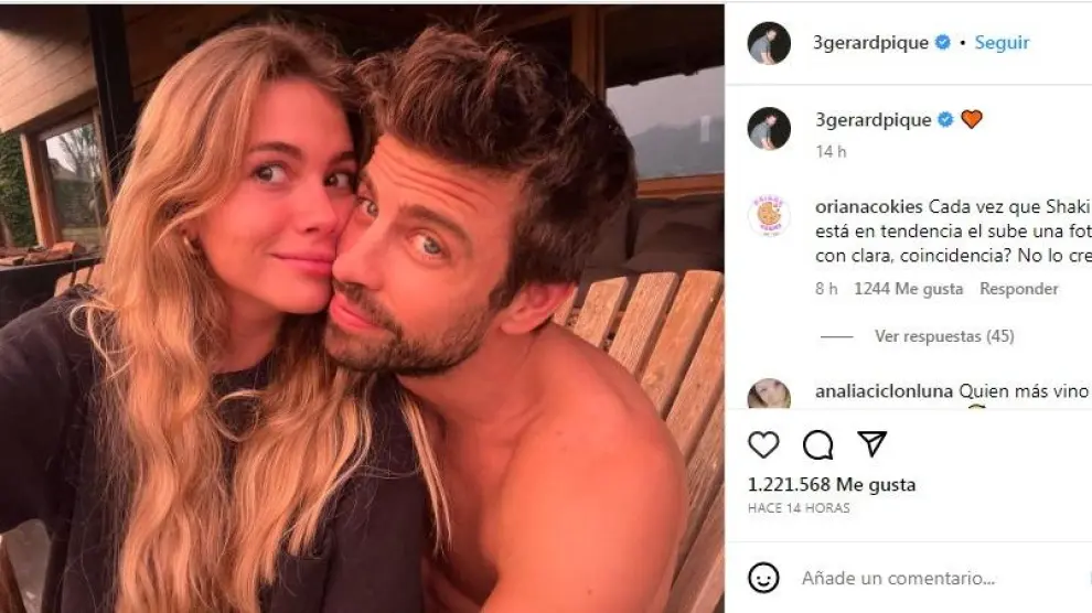 Imagen publicada por Gerard Piqué en su cuenta de Instagram junto a su nueva pareja, Clara Chía