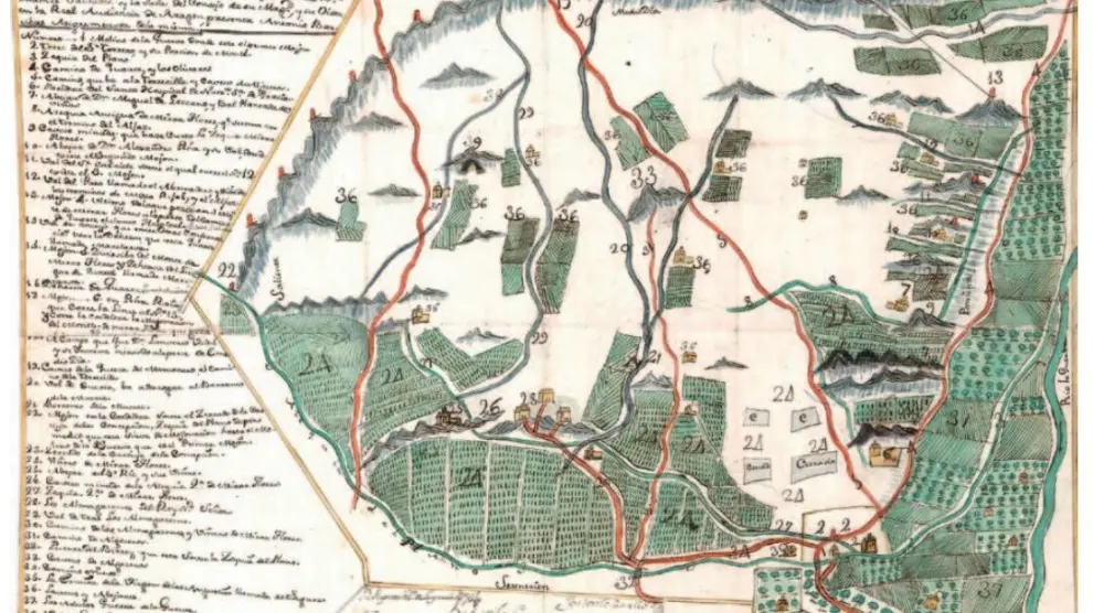 Un plano de las tomas de agua de Miraflores de 1762.