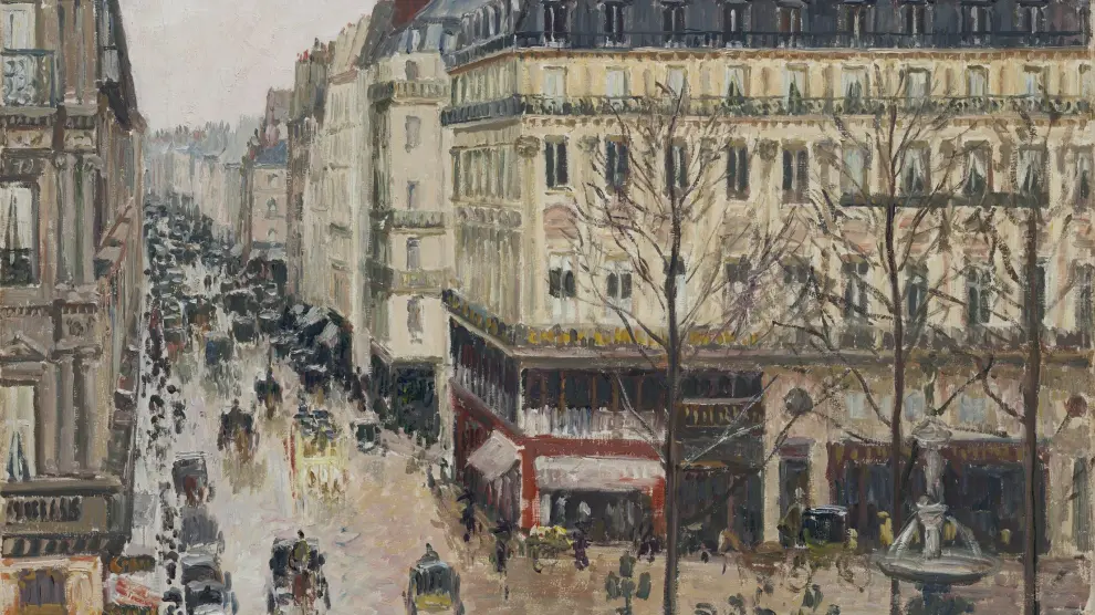 El cuadro de Camille Pissarro 'Rue Sain Honoré effet de pluie' situado en el Museo Thyssen en Madrid.