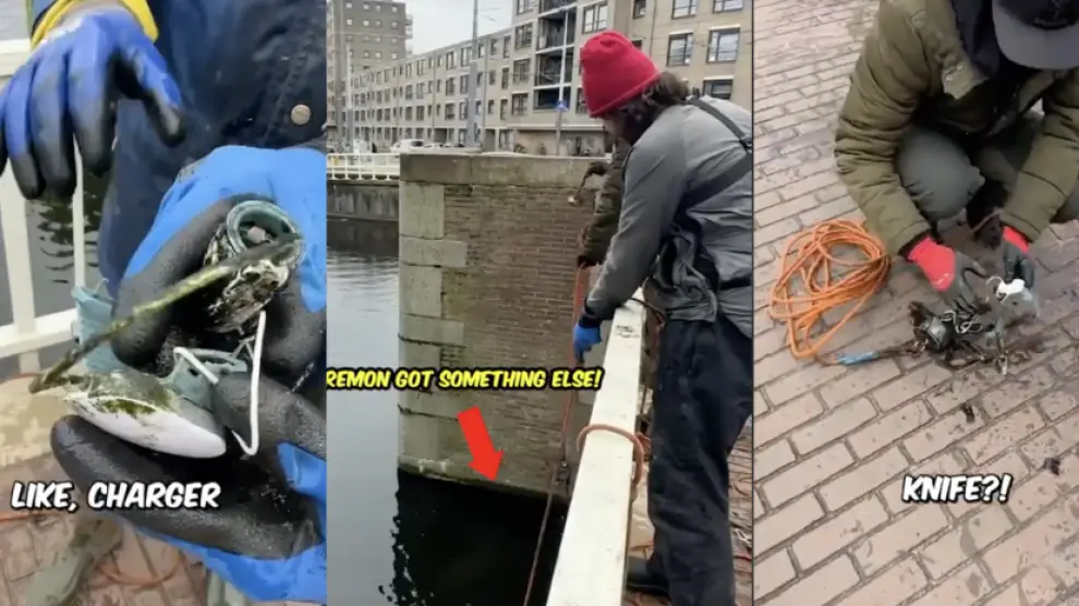 Algunos de los hallazgos de Nachat361 pescando con imán en un canal de Ámsterdam.