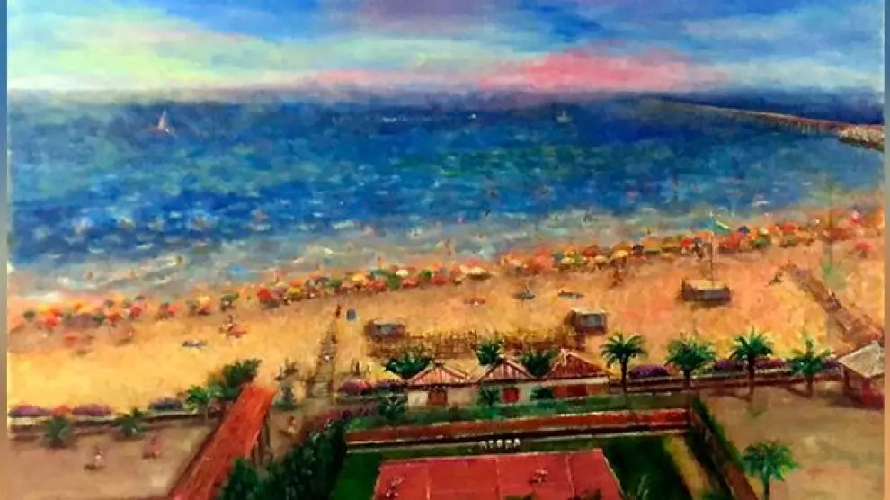 'Playa de Puerto de Sagunto', pintura realizada por Raquel Martín Blesa en 2022.