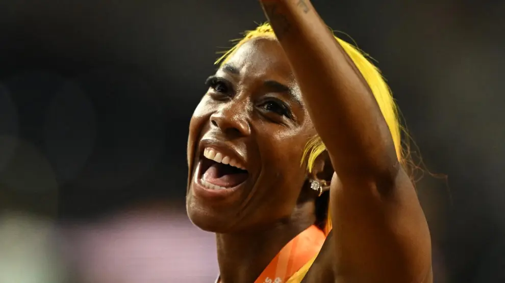 La jamaicana Shelly-Ann Fraser-Pryce en la final de los 100 metros.