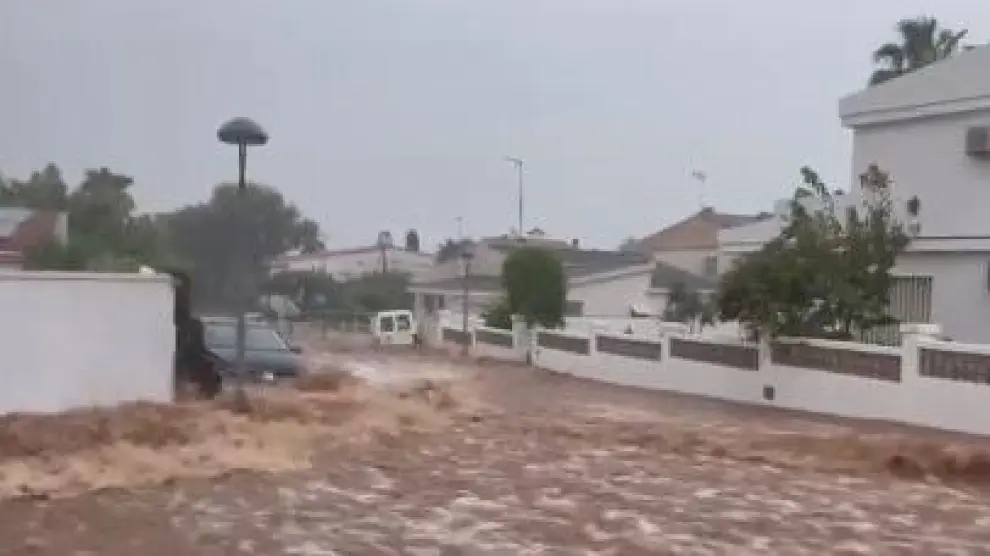 Calles inundadas en Alcanar (Tarragona) tras el paso de Dana.