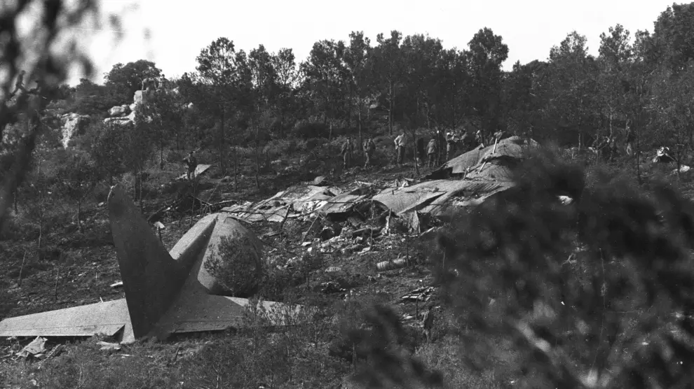 Accidente aéreo en Borja en el que murieron 18 militares en 1984.