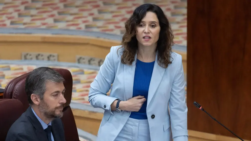 La presidenta de la Comunidad de Madrid, Isabel Díaz Ayuso, interviene durante el pleno en la Asamblea de Madrid este jueves.