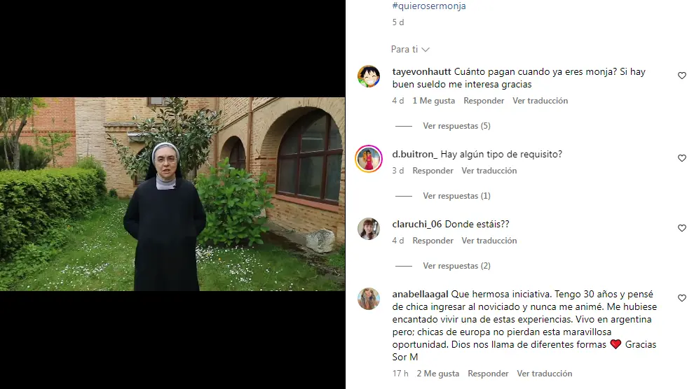 Captura de la publicación de Sor Marta en la que aparece el vídeo