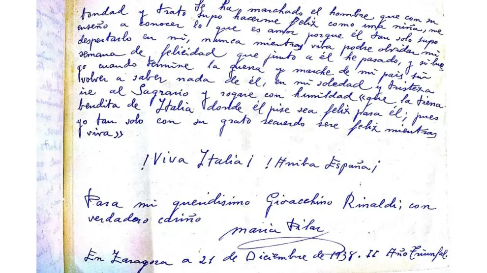 Final del diario entregado por María Pilar a Gioacchino Rinaldi.