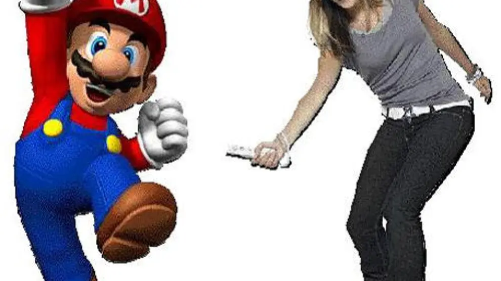 Mario, la 'mascota' de Nintendo, junto a una jugadora de la Wii
