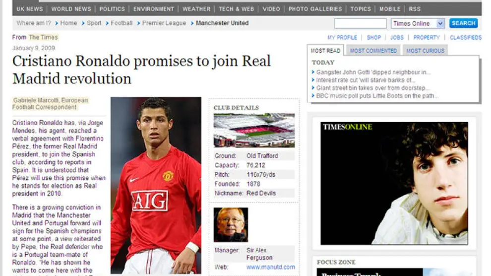 Christiano Ronaldo acuerda con Florentino Pérez unirse al Madrid, según "The Times"