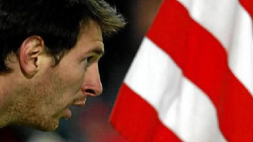 Leo Messi, en el partido de ida en el Calderón, donde logró hacer tres goles.