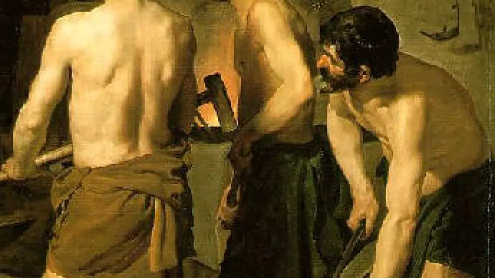 Hombres musculosos en "La fragua de Vulcano", de Velázquez