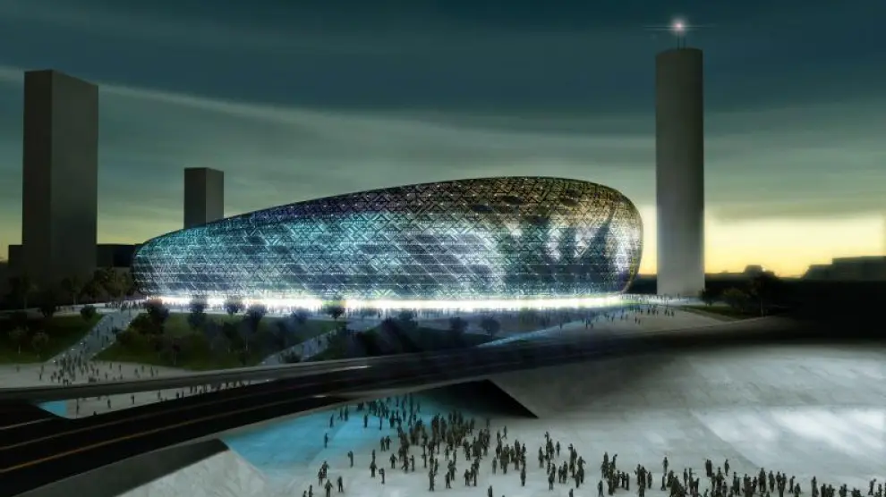 Recreación del futuro estadio de fútbol de San José, diseñado por el arquitecto Joaquín Sicilia.