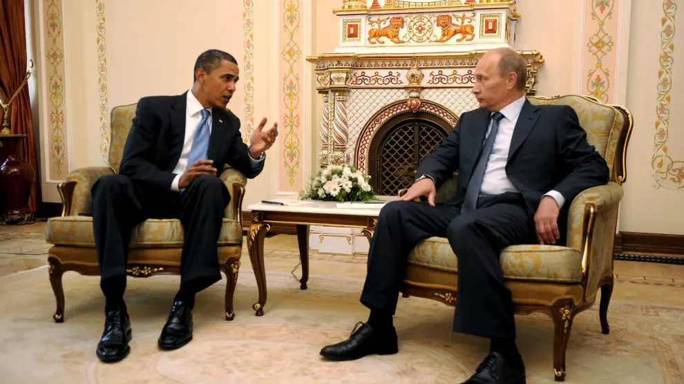 El primer ministro ruso, Vladímir Putin, junto al presidente estadounidense, Barack Obama