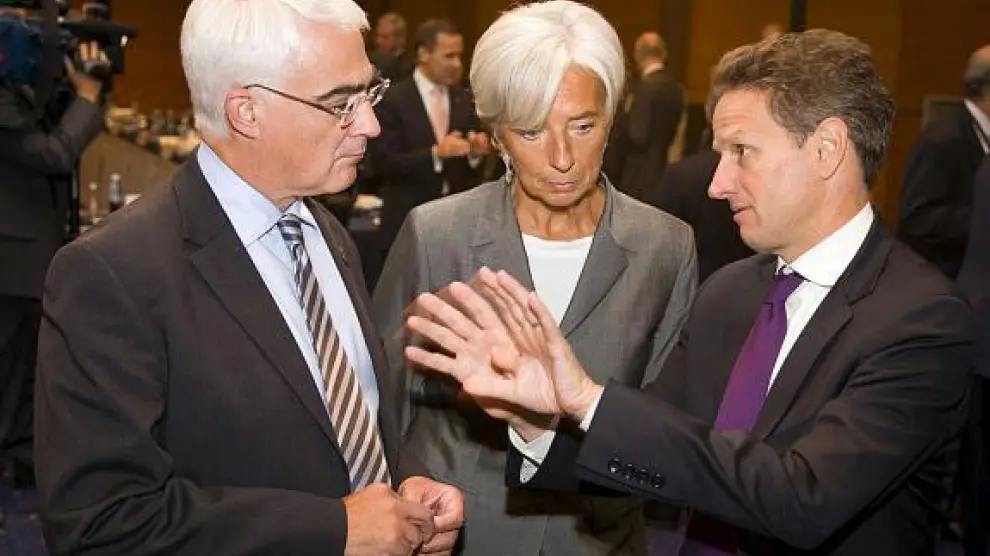 Campbell, Lagarde y Geithner, responsables de Finanzas británico, francesa y de Estados Unidos.