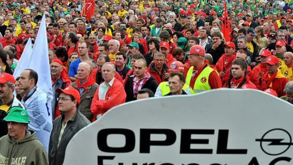 Imagen de la concentración ante la planta de GM en Amberes, el pasado 23 de septiembre.