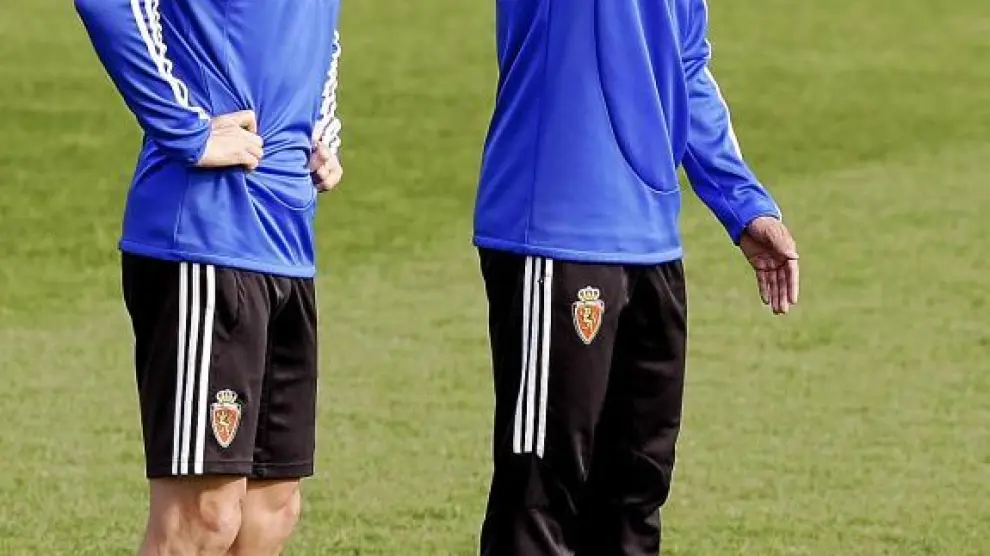 Ayala y Ewerthon, en un entrenamiento del Real Zaragoza