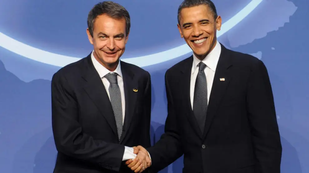 Rodríguez Zapatero saluda al presidente estadounidense, Barack Obama