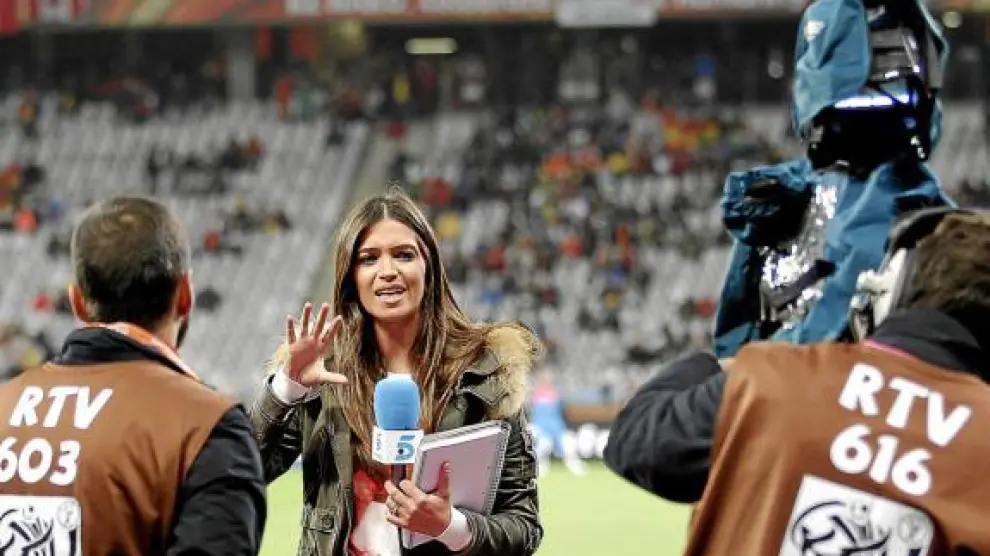 Sara Carbonero, durante el partido España-Portugal.