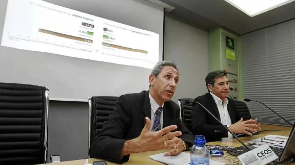 Salvador Cored (CEOS) y Ricardo Oliván (Cámara) presentaron el índice de confianza empresarial.