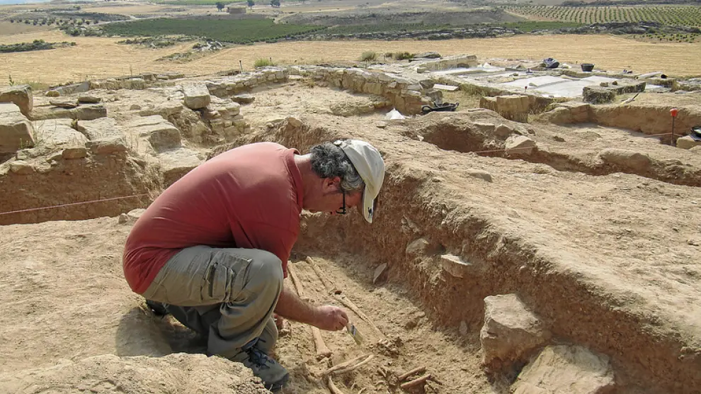 Aparecen restos humanos del siglo IV en las excavaciones de un yacimiento de Alcañiz