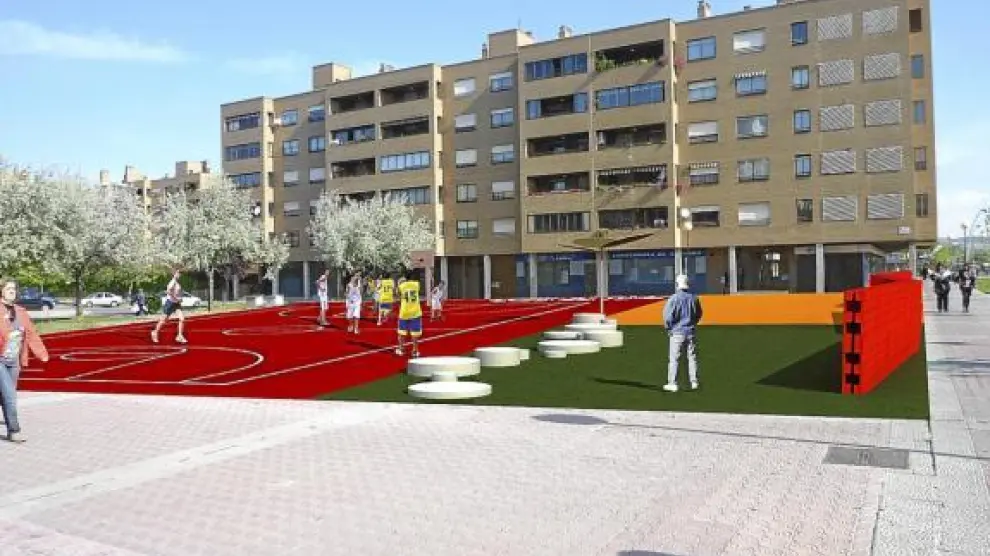 Area de juego que se realizará en un solar del Actur, vista desde la calle de Gómez de Avellaneda.