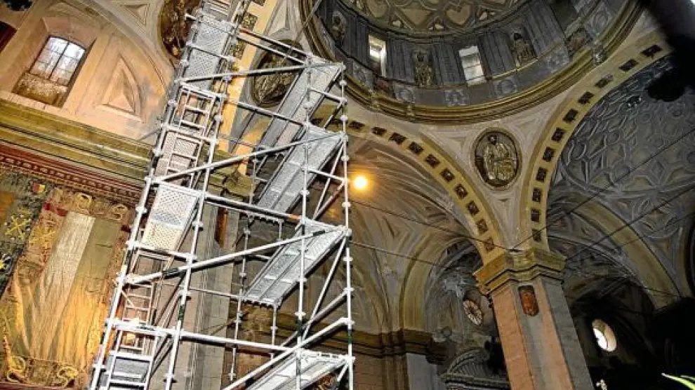 En febrero pasado se instaló un andamio para reparar varias grietas en la cúpula del templo.